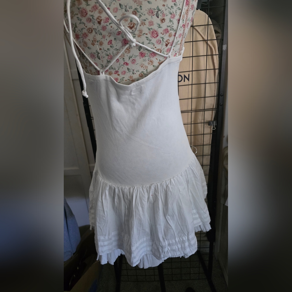 NWT Free People White Lace-Trim Spaghetti-Strap Mini Dress - Picture 9 of 11